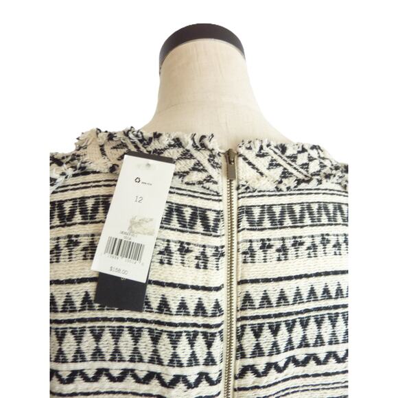 NWT Banana Republic Black White Boho Tribal Geometric Frayed Hem Dress Size 12 - Picture 4 of 7